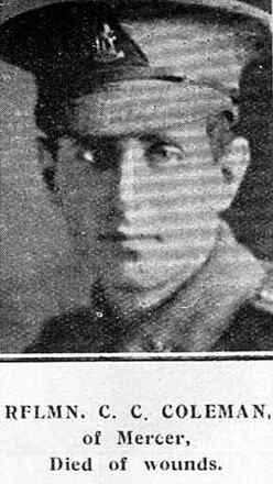 Portrait of Rifleman Claude Cecil Coleman